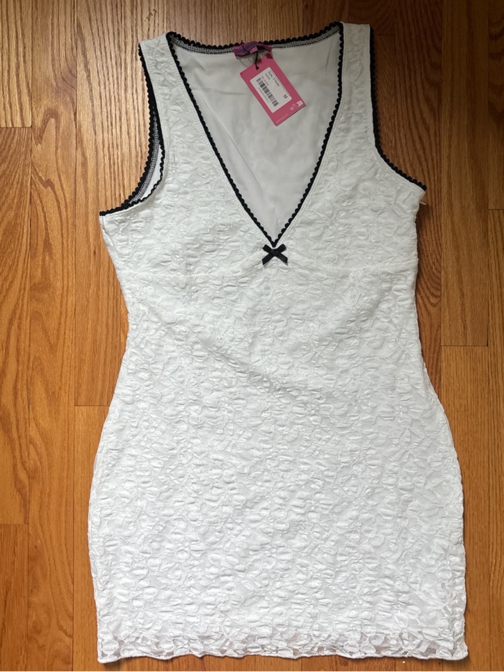 Edikted White Lace Mini Dress with Black Trim